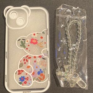 Floral Bear Phone Case - White+Key Chain- IPhone 13